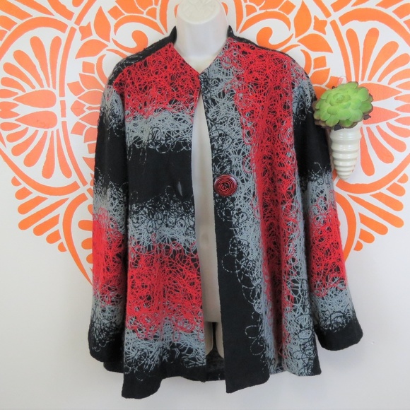 Yushi Jackets & Blazers - Yushi Black & Red Vintage Look Swing Coat XXL